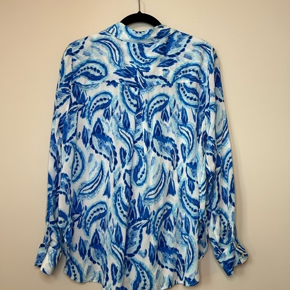 Rose + Olive Women's Blue Button Shirt Fashion Art to Wear Lightweight - Picture 8 of 9
